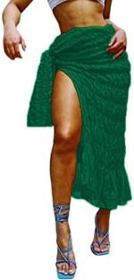Avanova Women's Tie Side Ruffle Trim Sarong Coverup Beach Ruched Split Thigh Midi Skirt - Image 6